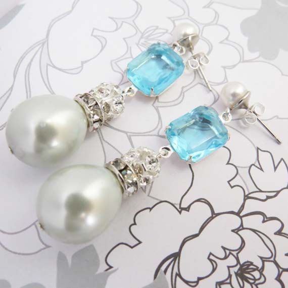 blue and pearl earrings